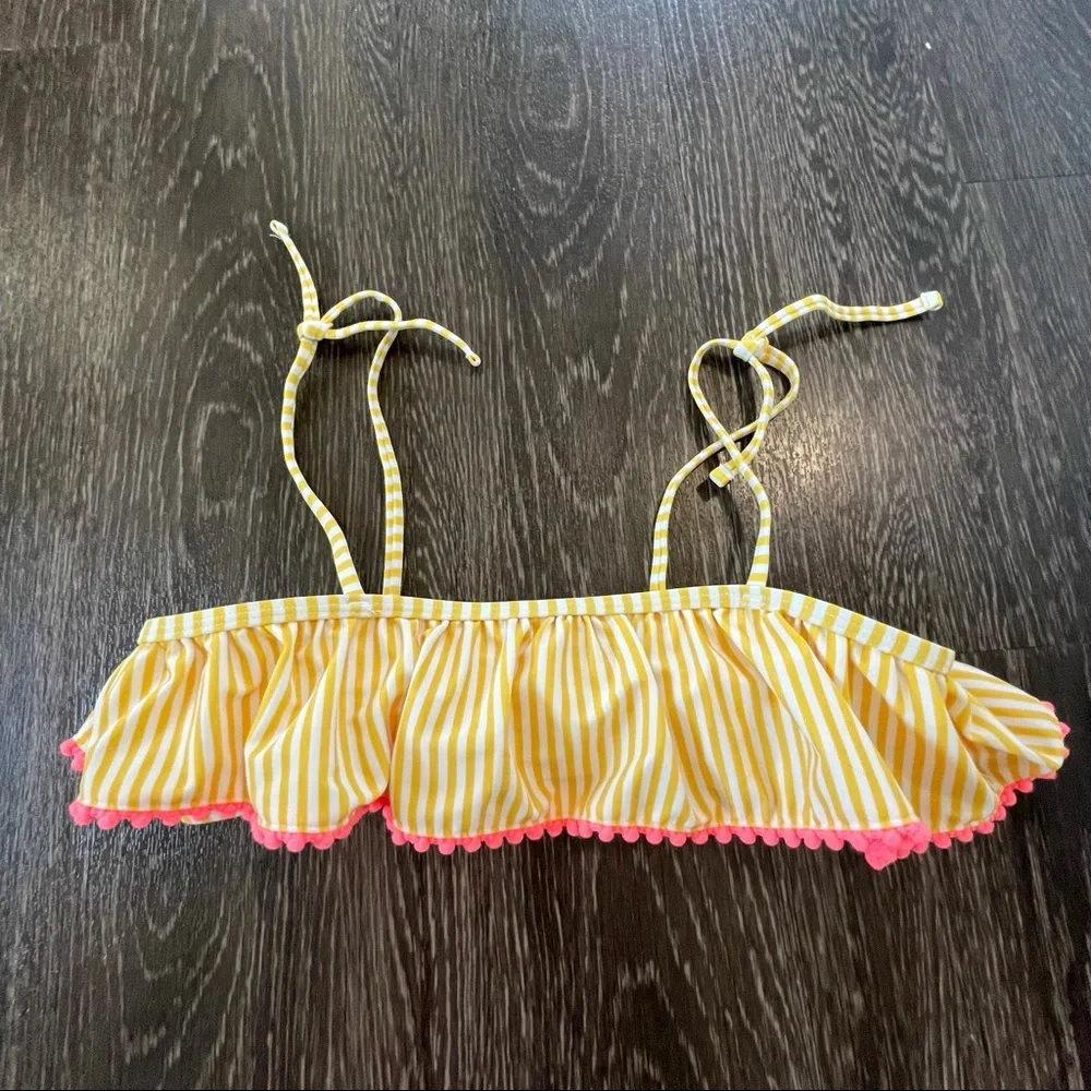 NWOT Old Navy Yellow Stripe and Coral Pom-Pom Bikini Top